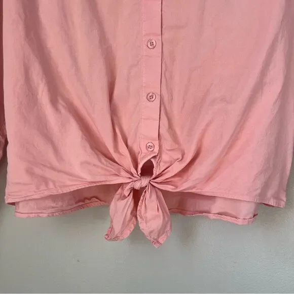 Anthropologie Cloth & Stone Pink Button-Up Long Sleeve Tie Shirt Blouse SZ L - Picture 3 of 16